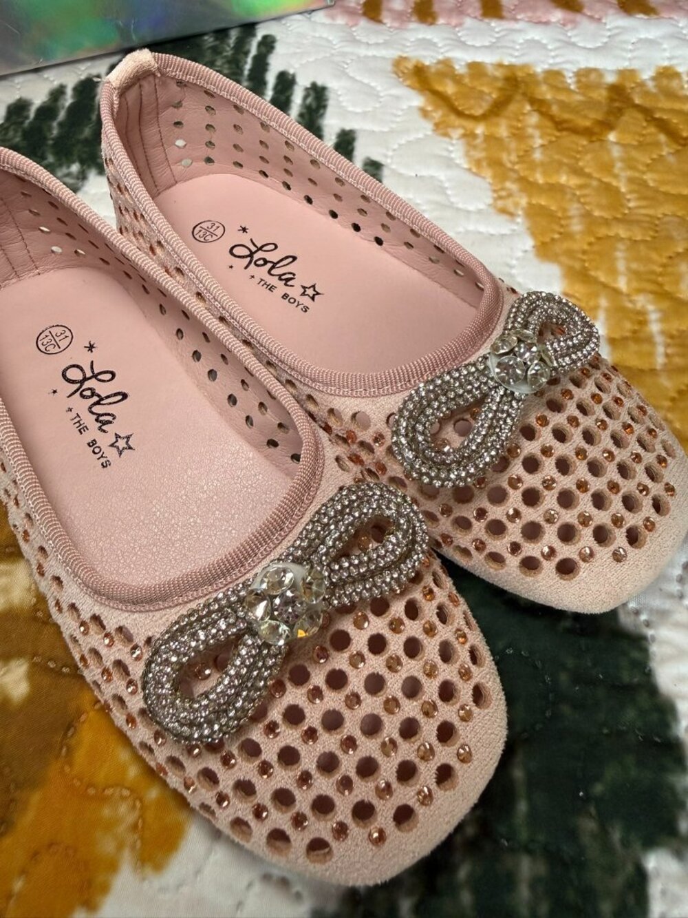 NIB Lola + The Boys Pink Rhinestone Sparkle Bow Ballet Flats Shoes Size 13C EU31